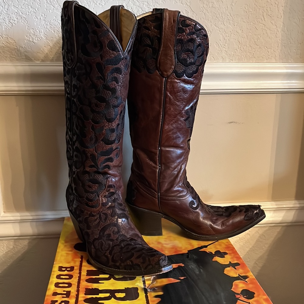 Corral LD Choc Black Tall Floral Lace Embroidery Boots - Picture 5 of 16